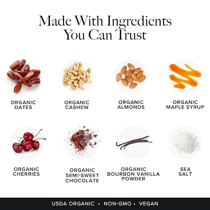 Truvani Plant Based Snack Bars | Cherry Chocolate Chip 12 Pack | 5g Protein | USDA Organic and Vegan | The Only Bar | Dairy, Soy, and Gluten Free | Individually Wrapped