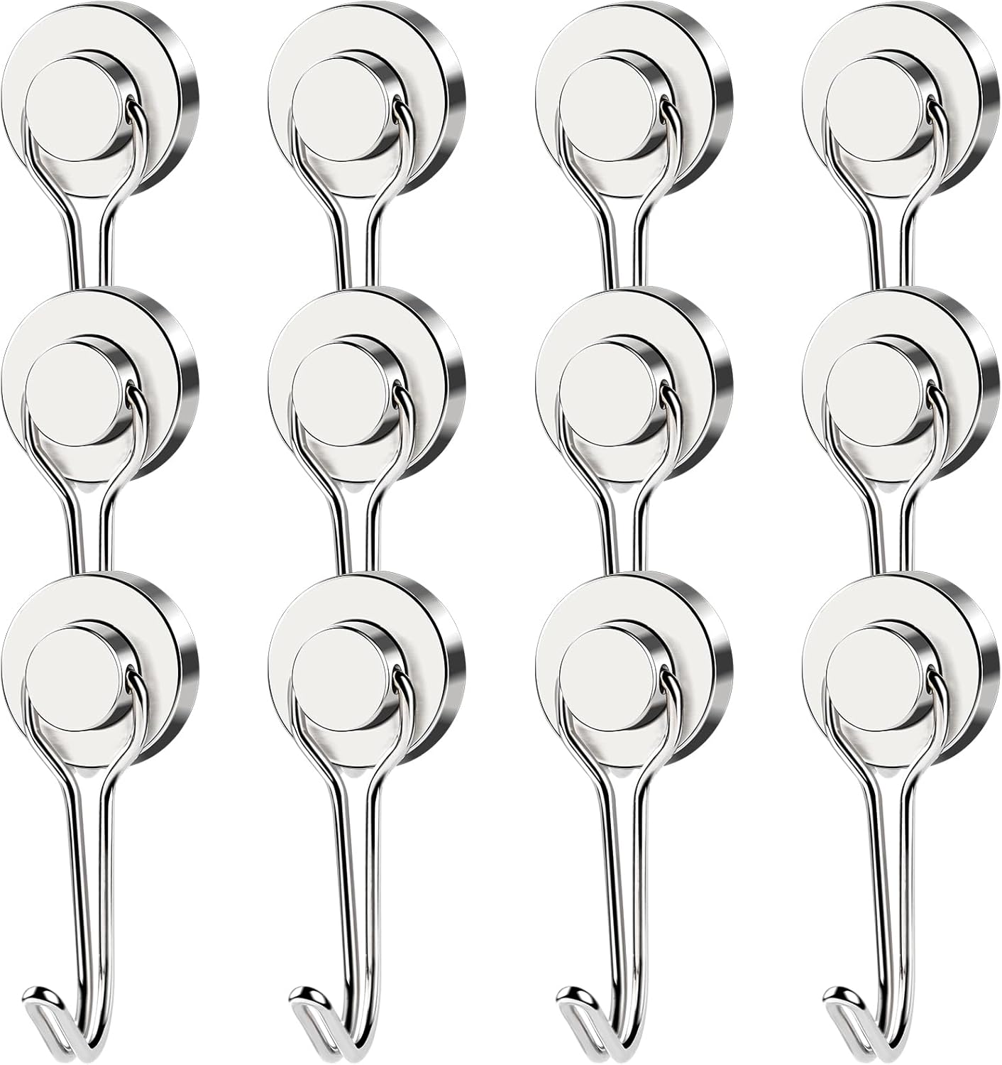 MIKEDE 12 Pack Magnetic Hooks, 40LB Heavy Duty Neodymium Magnet Hooks, Strong Magnetic Swivel Hooks for Hanging, Magnets with Hook Magnetic Metal Hanger for Fridge, Toolbox, Storage
