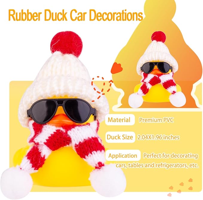 Rubber Duck Car Ornaments 2Pack Winter Duck Car Dashboard Decorations for Christmas Decor and Home Decorations with Mini Hat Scarf and Sunglasses(T14)