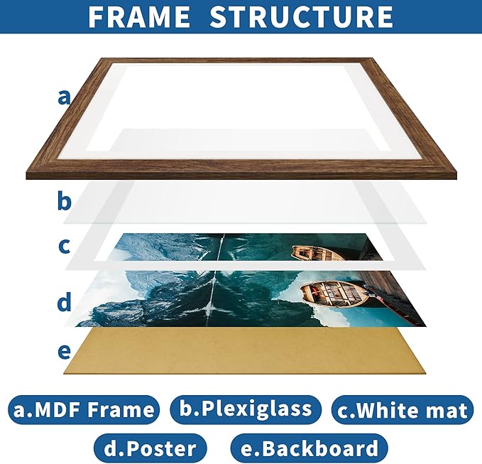 14x20 Picture Frame Set of 2, Rustic Brown Wood Style - Display 14 x 20 Picture without Mat or 12x18 Picture with Mat, Wall Mounting Horizontal and Vertical