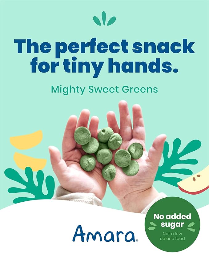 Amara Smoothie Melts - Mighty Sweet Greens - Baby Snacks Made With Fruits and Vegetables - Healthy Toddler Snacks For Your Kids Lunch Box - Organic Plant Based Yogurt Melts - 6 Resealable Bags
