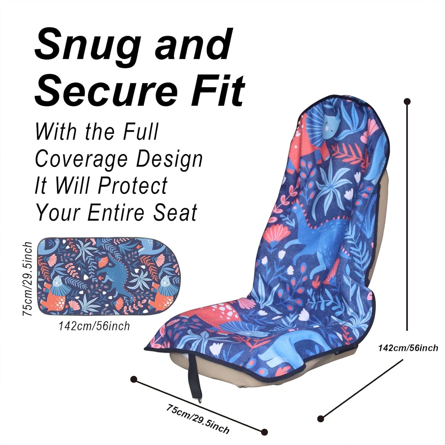 Car Seat Cover Protector Front Seats,for Gym Workout,Running,Swimming,Beach and Hiking,Waterproof Sweat Towel Bucket Seat Covers for Cars SUV Trucks (Dinosaur, 2Pcs)