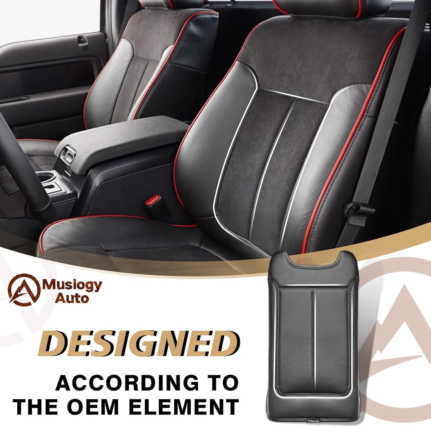 Muslogy Center Console Armrest Cover Compatible with Ford F-150 F150 2009-2014 Comfort Armrest Pad Arm Rest Cushion Vegan Leather Protector Regular Thick(Bucket Seat ONLY)