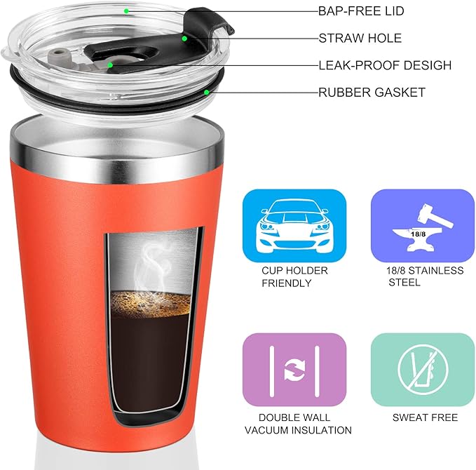 VEGOND 12oz Tumbler Stainless Steel Tumbler bulk Vacuum Insulated Double Wall Travel Tumbler with Lid and Straw Reusable Tumbler, Brick Red 6 Pack