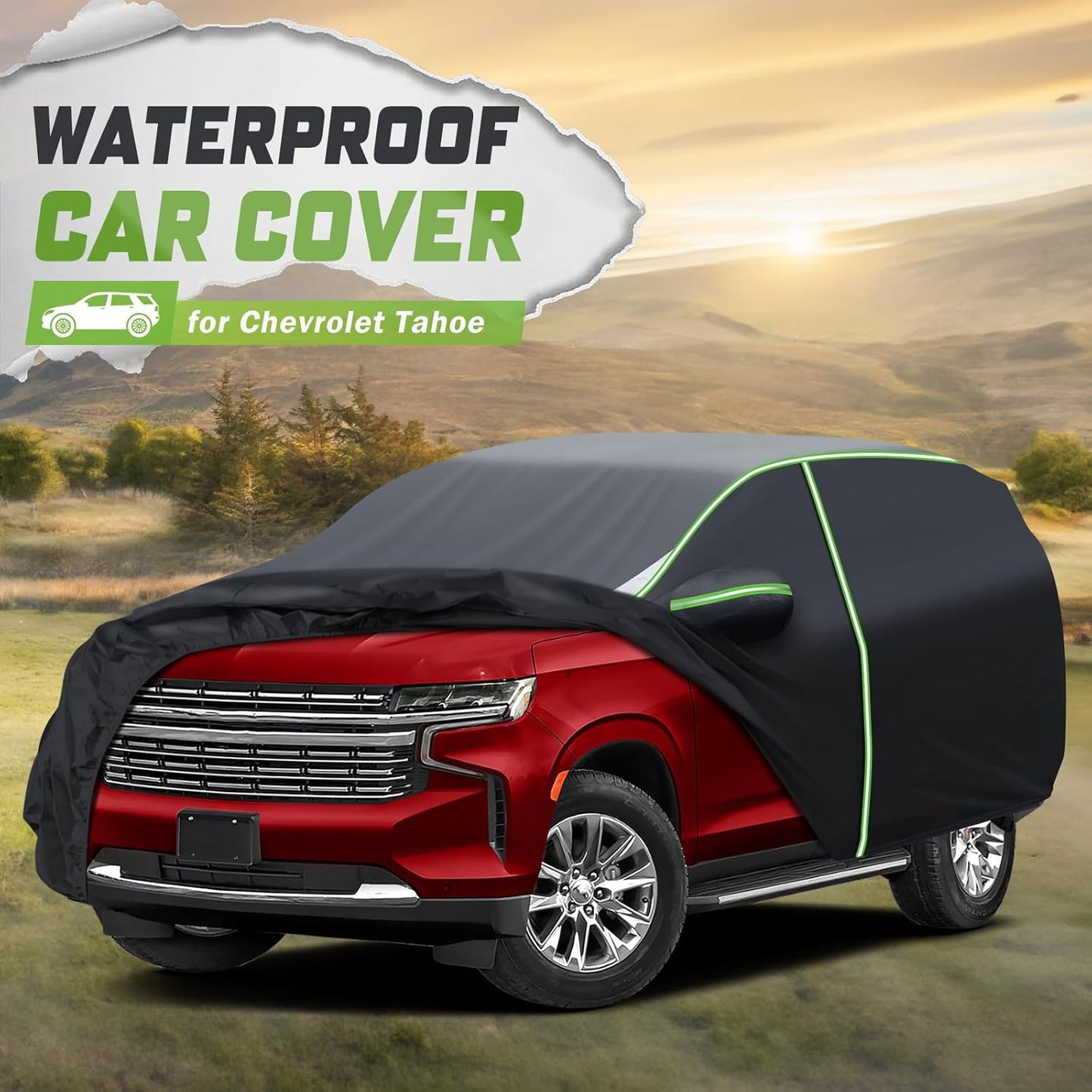 Mixsuper Liner Car Cover for Chevrolet Chevy Tahoe 2007-2026, 7 Layers Waterproof Car Cover Accessories for Tahoe with Zipper Door, Windproof Straps, Reflective Strips, Anti-UV, All Weather