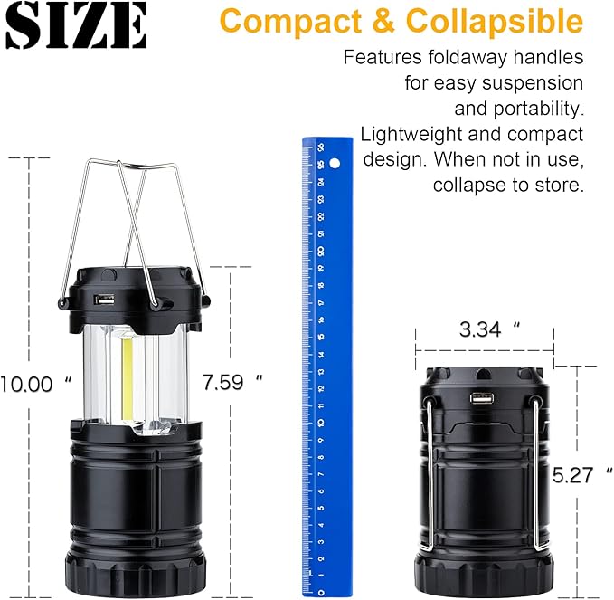 4 Pack Solar Lantern Camping Essentials Lights, LED USB Rechargeable Flashlight for Power Outages, Battery Powered Magnetic Base Operated Lamp for Emergency, Survival Gear and Supplies for Hurricane