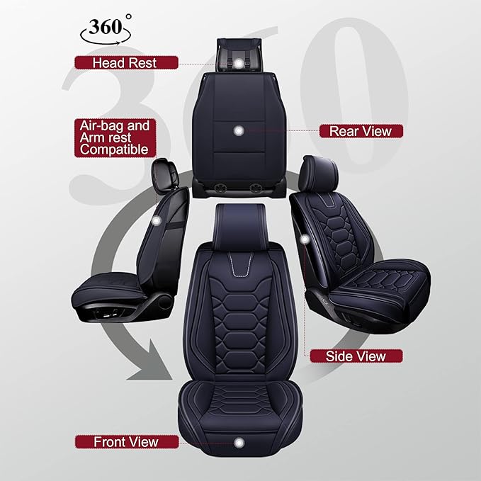 OASIS AUTO Custom Fit Seat Covers for Forester/Outback/Legacy/Impreza/Crosstrek 2010-2025, Waterproof Durable Faux Leather Seat Protector Cushion (Full Set, Black)
