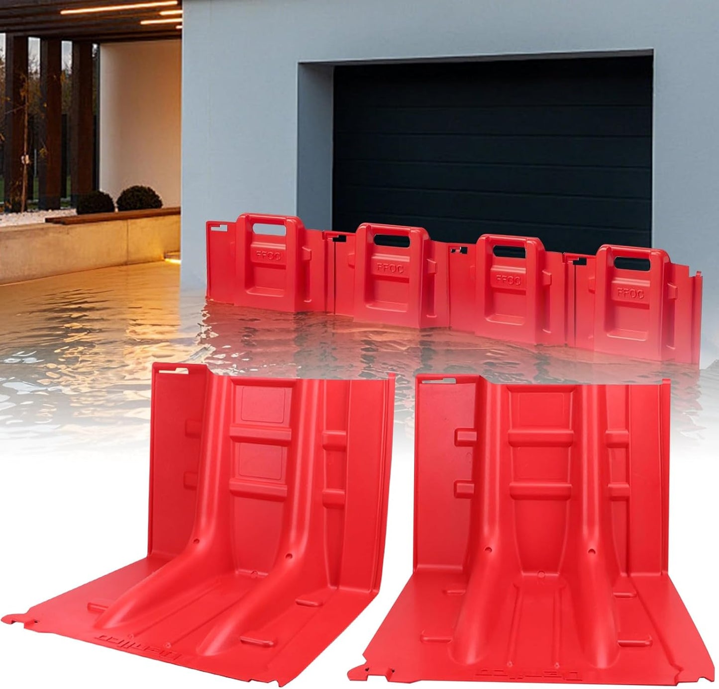 Flood Prevention Barrier, ABS L-Type Baffle Water Barrier Reusable, Door Flood Barriers for Home, Removable Combined for Garage Doors, Warehouses, Basements and School (16pcs)