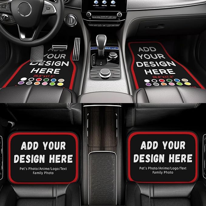 Personalized car mats 4 Pieces Custom Floor mats for Cars SUV Sedan Truck Van add Text and 3D Picture (New Black with Red)