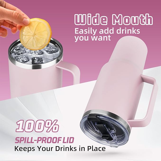 40 oz Tumbler with Handle and Flip Straw, 100% Leakproof Insulated Tumbler with Lid and Straw, Stainless Steel Travel Coffee Mug, Insulated Coffee Thermal Cup for Cold and Hot (Light Purple)