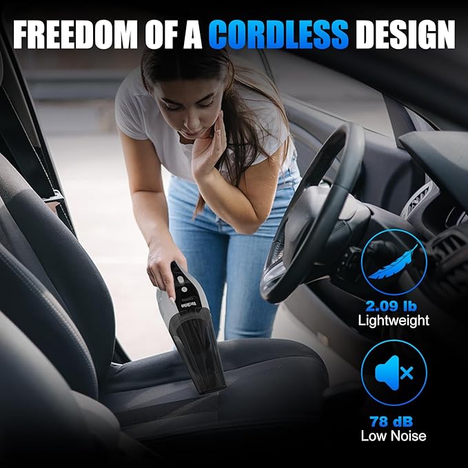 Car Vacuum Handheld Cordless Car Vacuum Cleaner for Drivers, Office, Home & Pet Hair, with True Brushless Motor, Ultra-Strong Suction, Rechargeable Battery&Big Dust Cup, Type-C Fast Charging