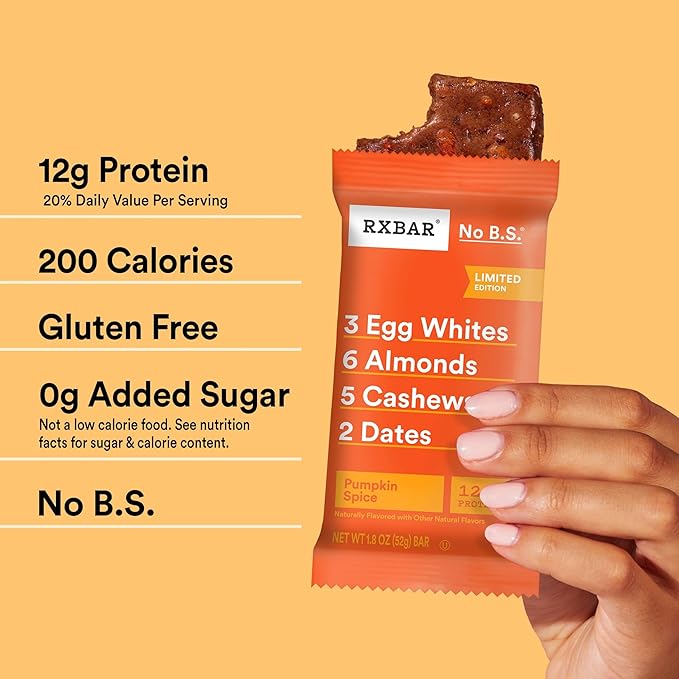 RXBAR Protein Bars, Protein Snack, Snack Bars, Pumpkin Spice, 22oz Box (12 Bars)