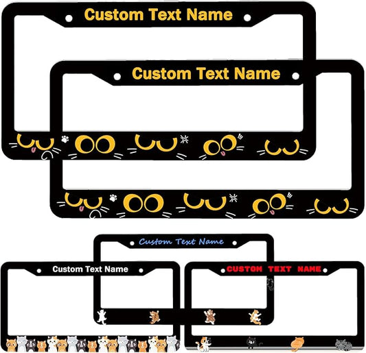 Custom License Plate Frame Cat - 2 Pack Personalized Add Text Black Custom License Plate Frame with Standard Us Canada Vehicles 12.3 X 6.3in