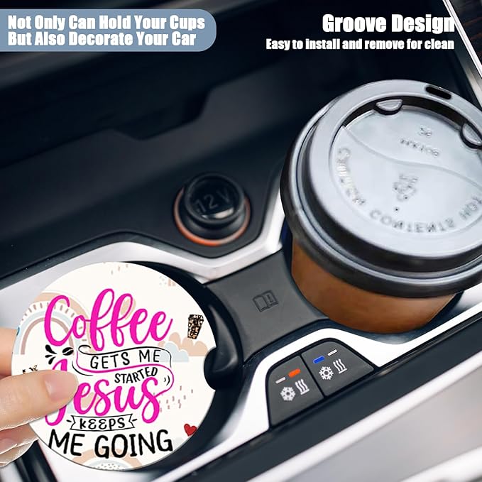 Car Cup Holders Coasters - Funny Coffee Lover Absorbent Ceramic Coaster, Car Coasters for Cup Holders, Auto Accessories for Women & Men, Pack of 2