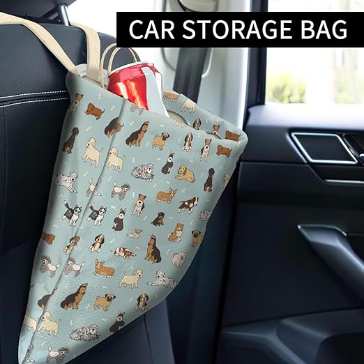 Car Trash Can, Cute Car Trash Bag, Hanging Car Organizer and Storage Bag, Trash Bin for Car Accessories, Vehicle, Travelling, Camping Cute Blue Dogs