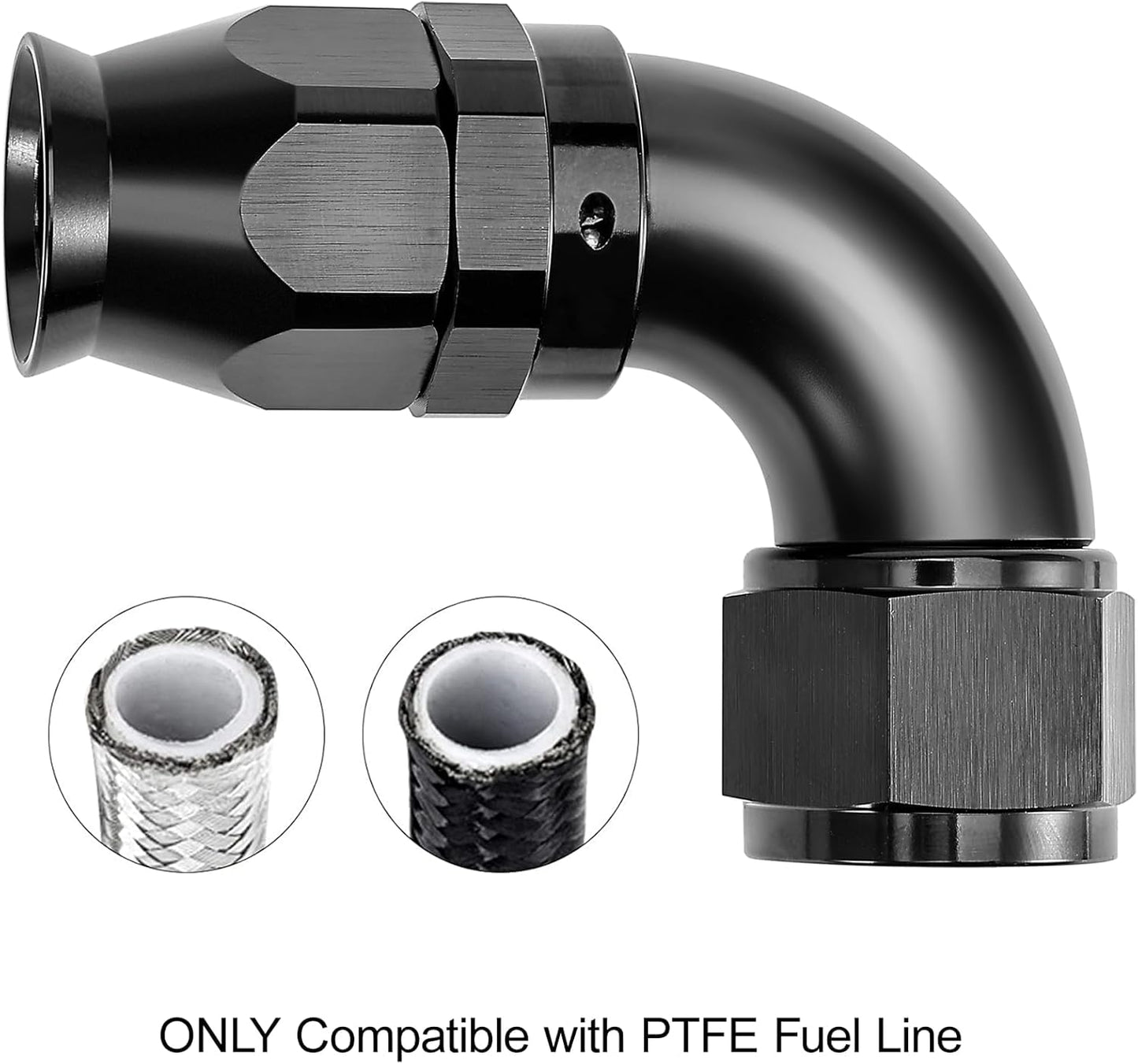 EVIL ENERGY 6AN 90 Degree PTFE One Piece Full Flow End Hose Fitting Aluminum Black
