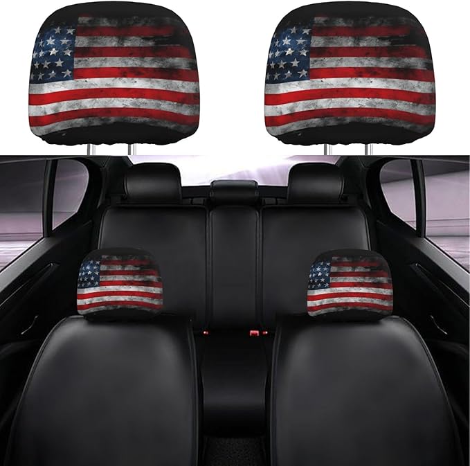 Dujiea 2 Pack American Black Flag Car Headrest Covers - Universal Soft Car Seat Head Rest Protector, Vehicle Accessories Fabric Headrest Cover for Cars, Vans & Trucks
