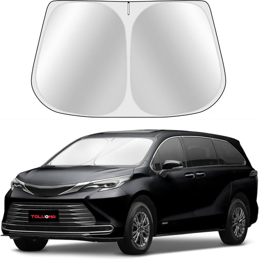 Custom Fit Windshield Sun Shade for Toyo-ta Sienna 2021-2025 - Full Coverage, 210T Reflective Fabric, Double-Layer Design - Blocks 99% UV Rays, Keeps Car Cool, Easy to Install and Store