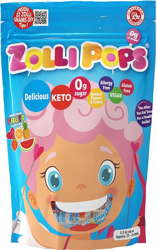 Zollipops Valentines with 22 Zolli Grams Fruit Assorted 5.2oz (Angel) - Spread Love with a Sweet and Dental-Friendly Valentine's Day Treat