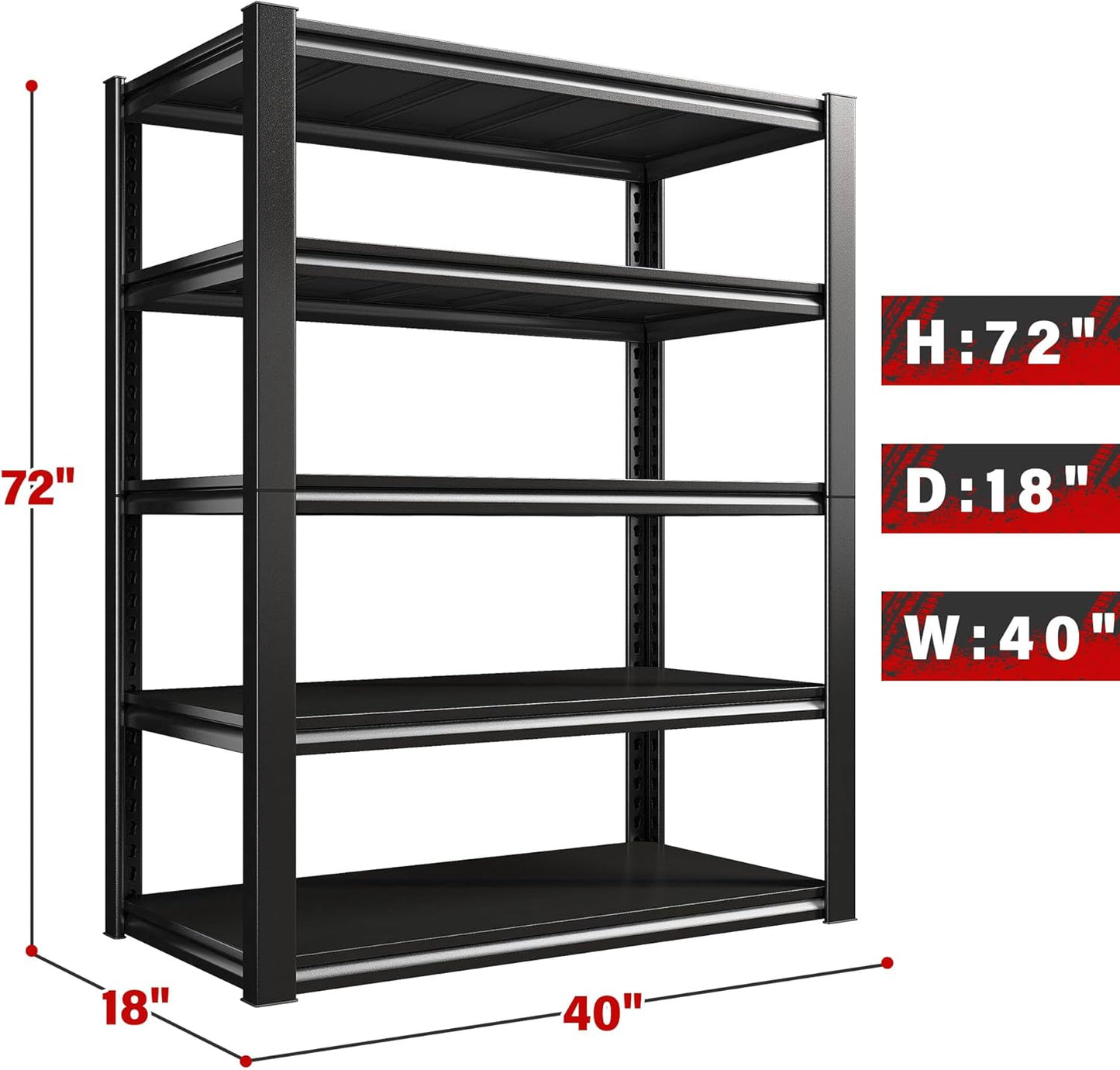REIBII 40" W Garage Shelving, Heavy Duty Storage Shelves Load 2500LBS, 5-Tier Adjustable Metal Shelving, Garage Shelves for Warehouse, Pantry, Basement, 72" H x 40" W x 18" D, 4Pack