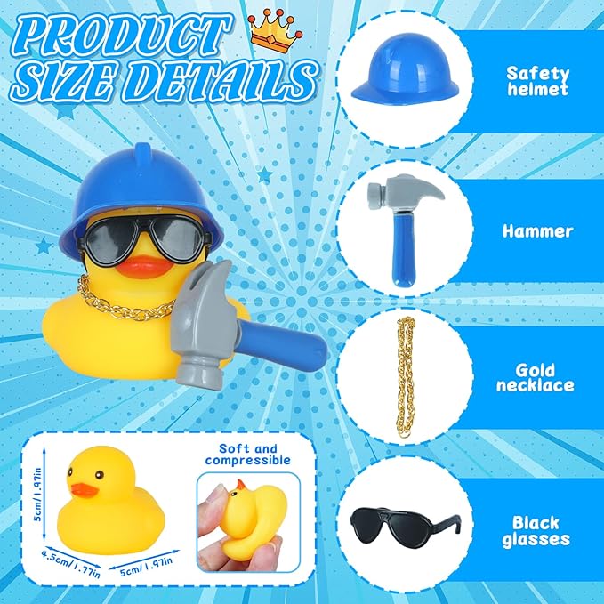 Funny Rubber Ducks for Car Dashboard Assembled Tool Duck with Glasses Hard Hat & Hammer - Rubber Duck car Ornaments for Dashboard, Office, Home Decor for Men & Women