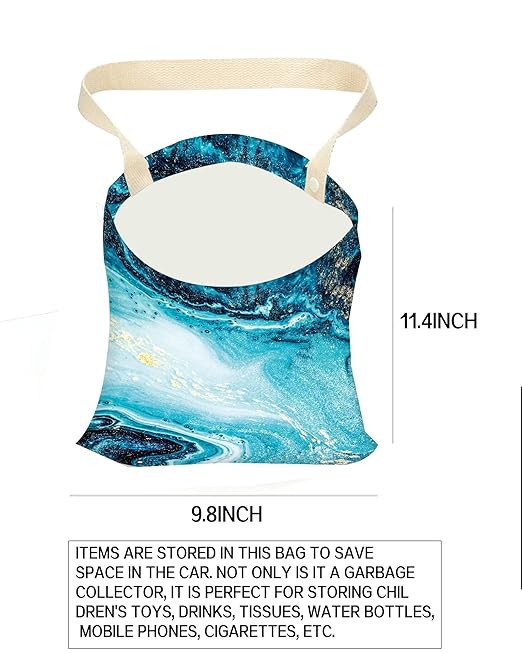 Car Garbage Can, Car Trash Bag, Car Garbage Bag, Hanging Car Trash Can for Car Accessories, Vehicle, Travelling, Camping, Cute Car Back Seat Organizer, Luxury Blue Marble