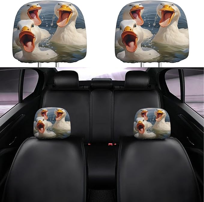 Dujiea 2 Pack Funny Animal Duck Car Headrest Covers, Universal Soft Car Seat Head Rest Protector, Vehicle Accessories Fabric Headrest Cover for Cars Vans Trucks