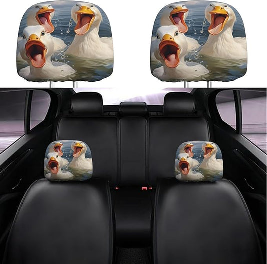 Dujiea 2 Pack Funny Animal Duck Car Headrest Covers, Universal Soft Car Seat Head Rest Protector, Vehicle Accessories Fabric Headrest Cover for Cars Vans Trucks