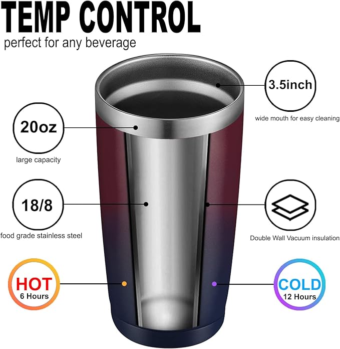 COMOOO 20oz Stainless Steel Tumbler Bulk with Lid and Straw Insulated Coffee Tumbler Cup Double Wall Vacuum Travel Mug for Cold Drinks and Hot Beverage (Mystery Moon, 2 Pack)