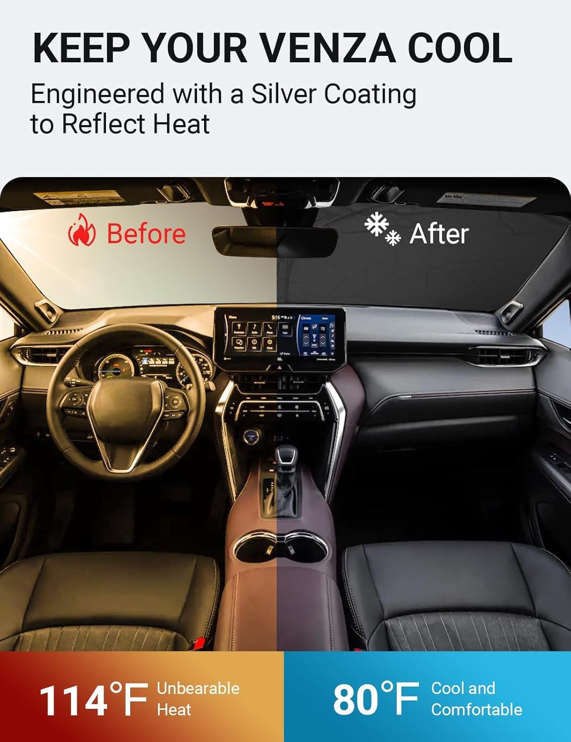 Proadsy for Toyota Venza 2021-2024 2025 Windshield Sun Shade 4-Layer Foldable Front Sunshade Protector Sun Visor Blocks UV Rays Keep Car Cooler