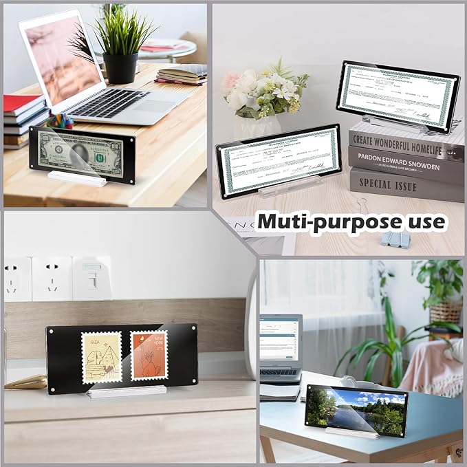 4x10 Business License Frame Magnetic Acrylic Business License Certificate Holder with Base Black Panoramic Photograph Picture Frame for Desk House Office Hotel Tabletop