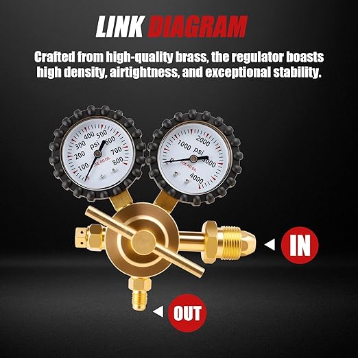 Siasky Nitrogen Regulator with 1/4-Inch Male Flare Outlet, 0-800 PSI Delivery Pressure, 78.7" Hose - Brass CGA580 Inlet, HVAC Nitrogen Tank Regulator Kit for AC Pressure Testing