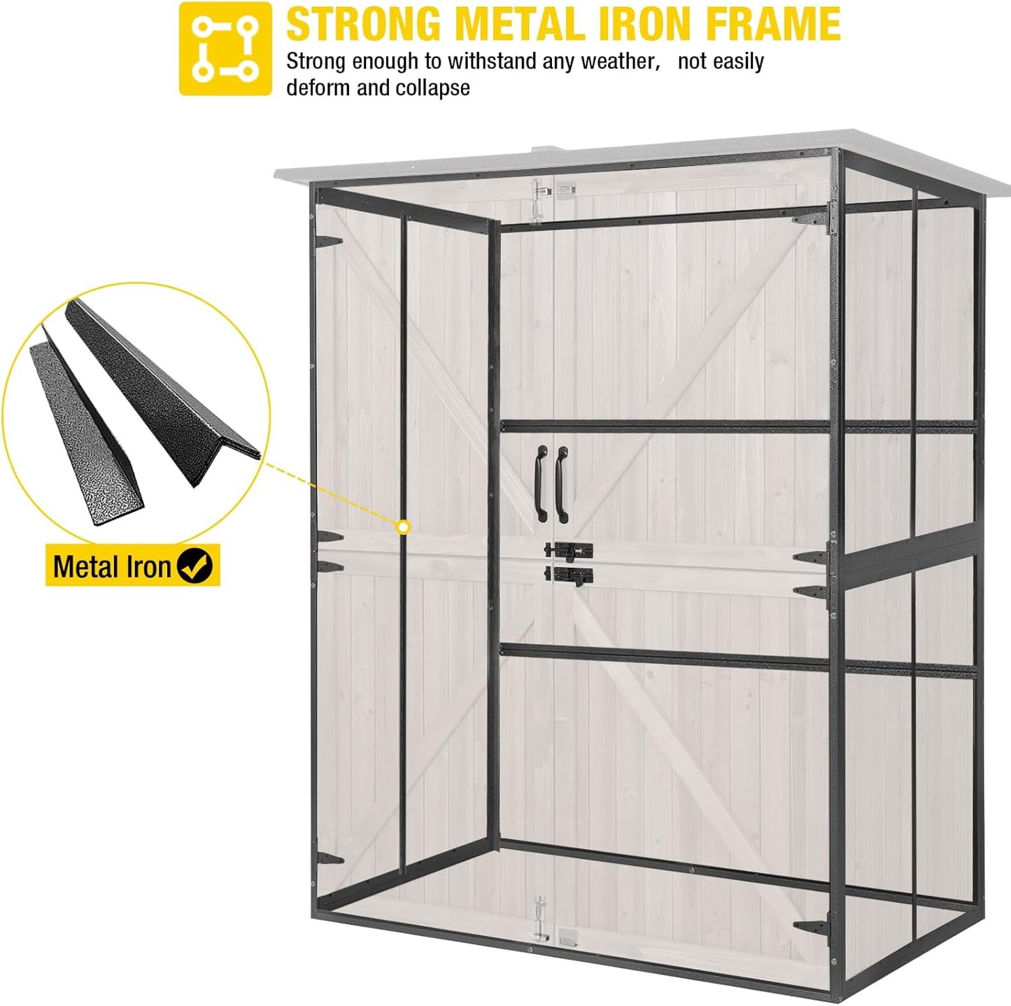 Aivituvin Outdoor Storage Shed Upgraded with Strong Metal Frame Garden Tool Shed Storage House Cabinet with Adjustable Shelfs and Wooden Floor 4.6 x 2.42FT (Dark Brown)