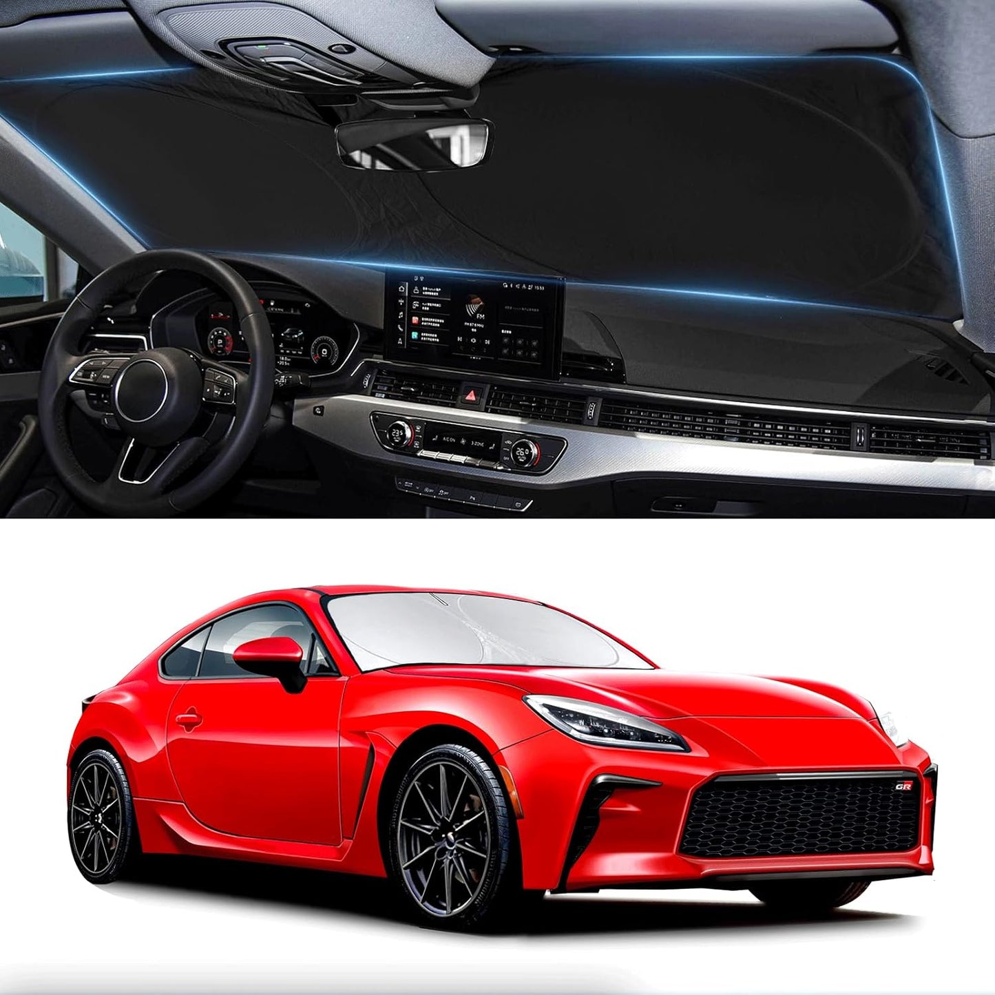 Sunshade for Toyota 86/2022-2023 Toyota GR86 Accessories Front Window 210T Sliver Coating Reflective Polyester Shield Cover for Windshield Sun Visor Protector Block UV Ray