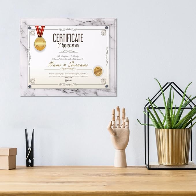 PETAFLOP Picture Frames 8.5 x 11 Marble Color Design, Certificate Award Document Plaque Wall Mounted Display, Single