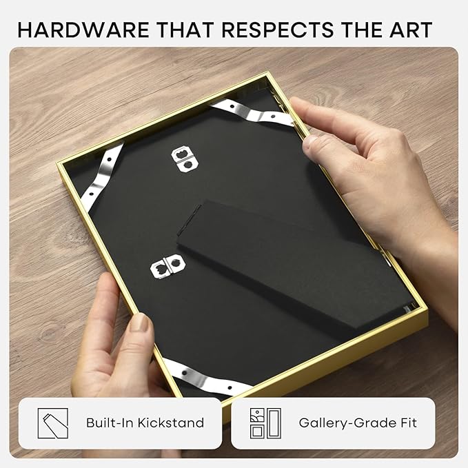 Homeforia 8x12 Picture Frame Gold, High End Metal 8 x 12 Poster Frames with Mat 6 by 8 for Photo, 12x8 Frame Matted to 6x8 inch Print, 8by12 Wall or Tabletop Frames, Tempered Glass, Wall Kit, Set of 4
