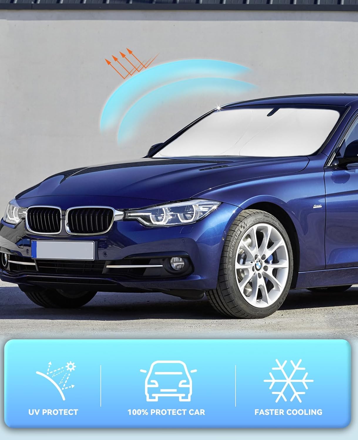 Windshield Sun Shade for BMW 2013-2018 3 Series/F30/F31/F80/M3 Sun Shield 2-Layers Sun Visor for BMW 328i 335i 320i 330i 325i Front Window Shade Block UV Ray Car Accessories