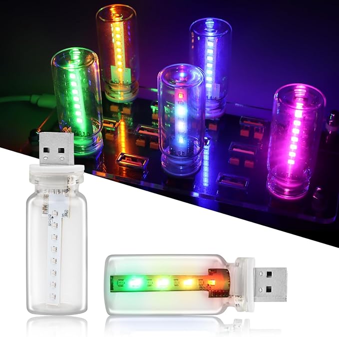 2 PCS USB Light for Car, Touch Control Mood Light with 7 Color Modes, Nightstand, Dimmable LED Light Strip for Car, Camping, Party – Portable, Low Power (Clear Lens)