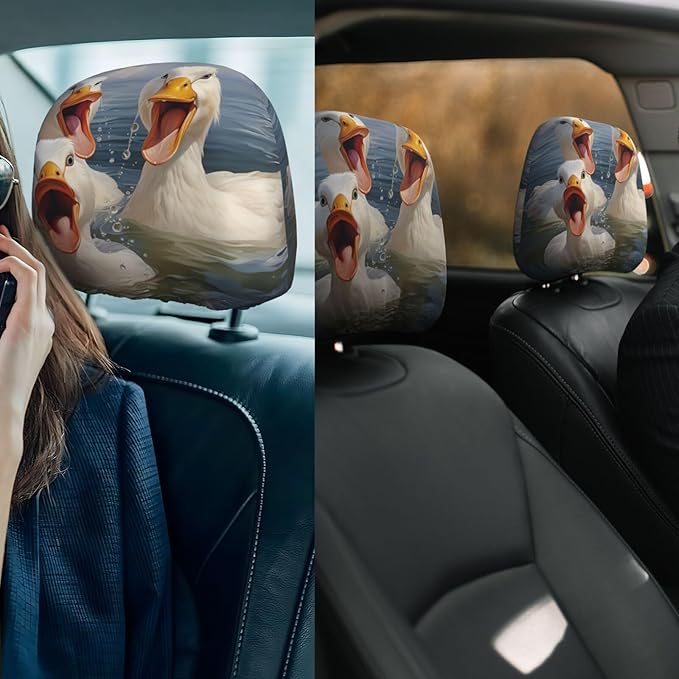 Dujiea 2 Pack Funny Animal Duck Car Headrest Covers, Universal Soft Car Seat Head Rest Protector, Vehicle Accessories Fabric Headrest Cover for Cars Vans Trucks