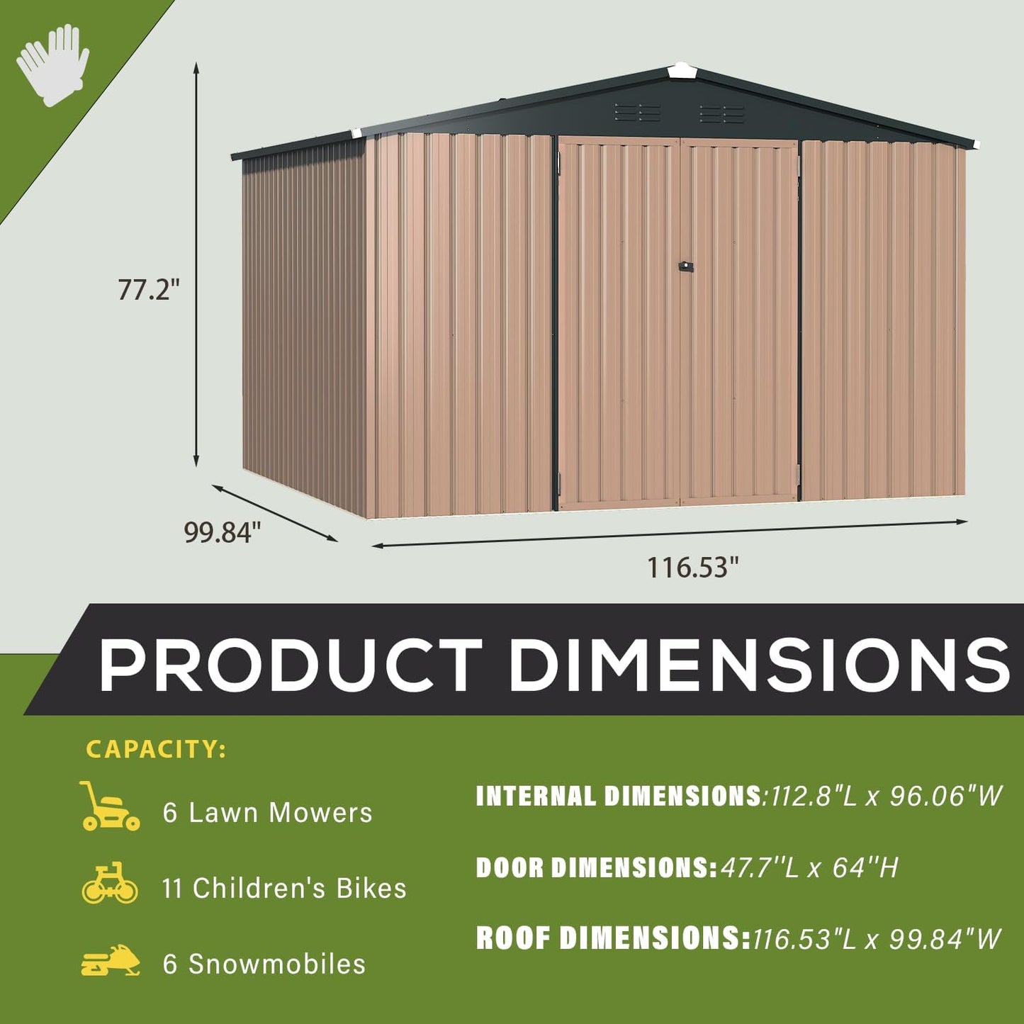 U-MAX 8' x 10' Metal Storage Shed for Outdoor, Yard Steel Shed with Design of Lockable Doors, Utility and Tool Storage for Patio, Garden, Backyard, Outside use