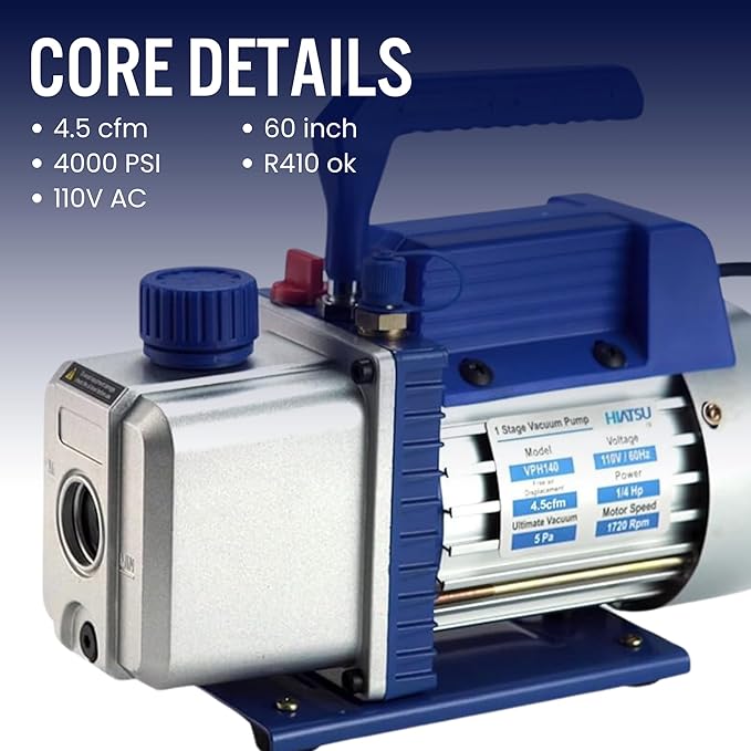 HVAC Tools Kit 4.5cfm Vacuum Pump Kit Mini Split 5Pa Rotary Vane Vacuum Pump 1/4HP Air Conditioner HVAC Air Tool R134a R410a with Oil Bottle 1/4" Male Inlet Port Air Conditioning Tools kit