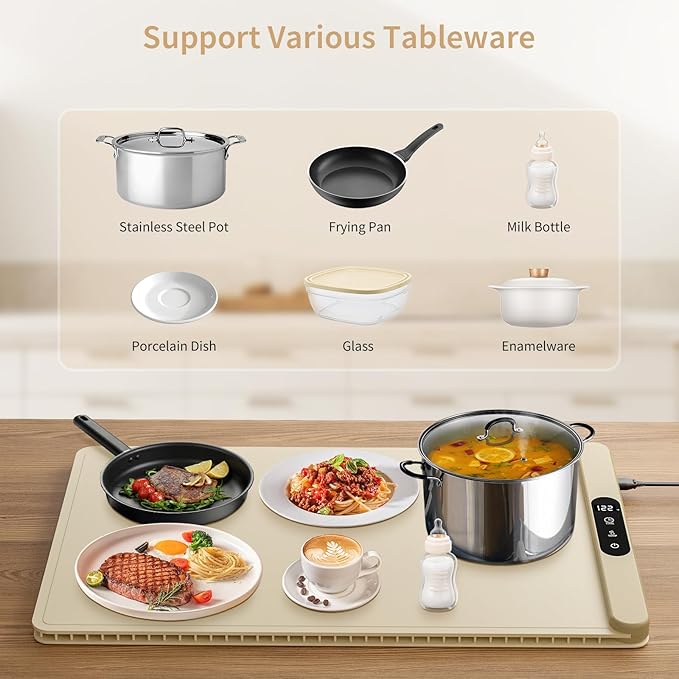 Food Warming Mat,Upgrade Graphene Fast Full-Surface Heating Mat, Electric Warming Tray with 6 Temperature and 6HoursTimer, Portable Rollable Food Warmer Perfect For Parties Buffet and Home Dinners