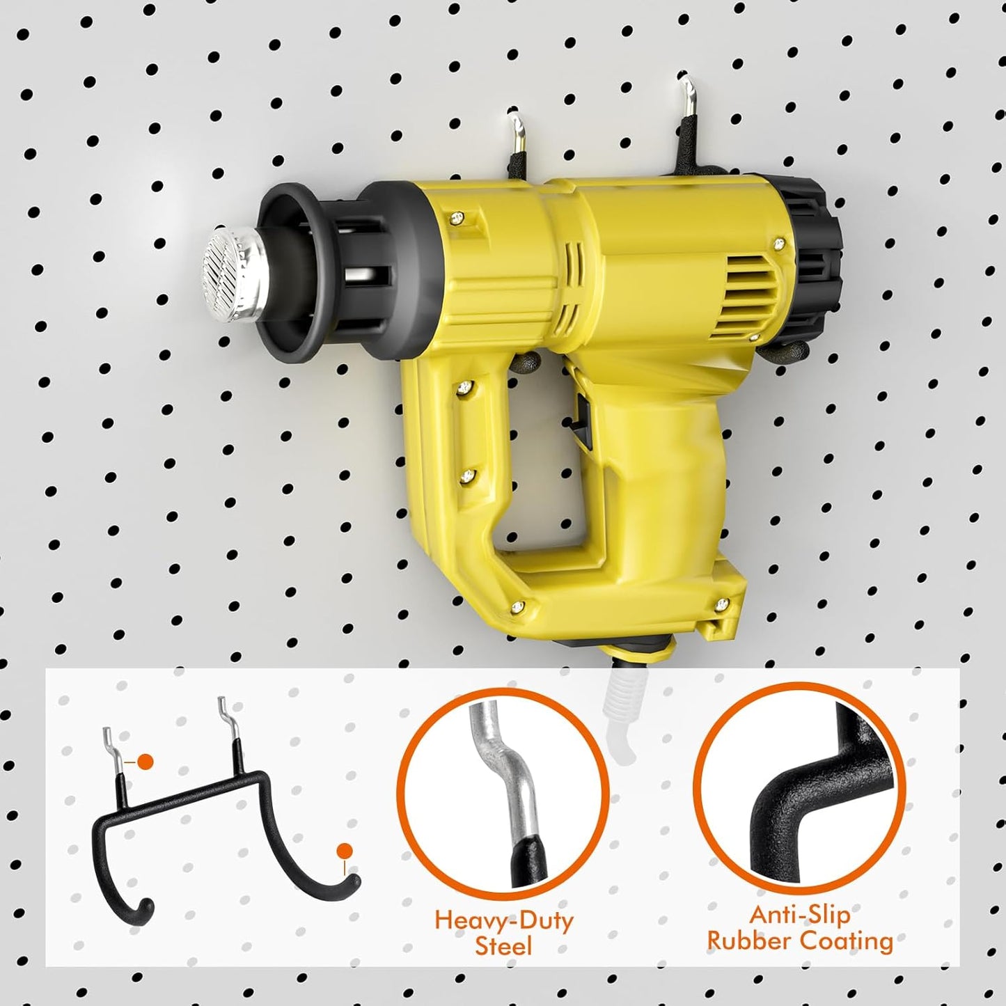 LIGHT DUST Utility Heavy Duty Pegboard Hooks - 8Pack Peg Board Accessories for Hanging Tools Fit 1/4" Peg Holes - Pegboard Organizer Large Tool Holders for Garage Workshop Shed