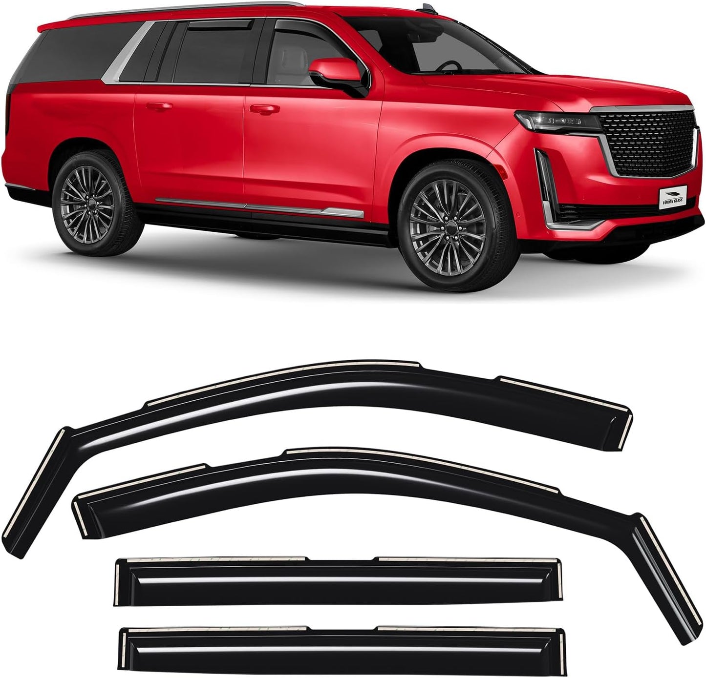 Voron Glass in-Channel Extra Durable Rain Guards for Cadillac Escalade ESV 2021-2025, Window Deflectors, Vent Window Visors, 4 Pieces - 200622