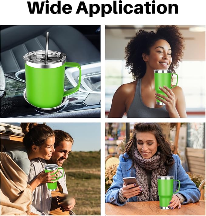 20 oz Tumbler with Handle, Stainless Steel Insulated Tumbler with Lid and Straw, Double Wall Vacuum Insulated Coffee Mug Tumbler, Insulated Coffee Thermal Cup for Cold and Hot (Bright Green)