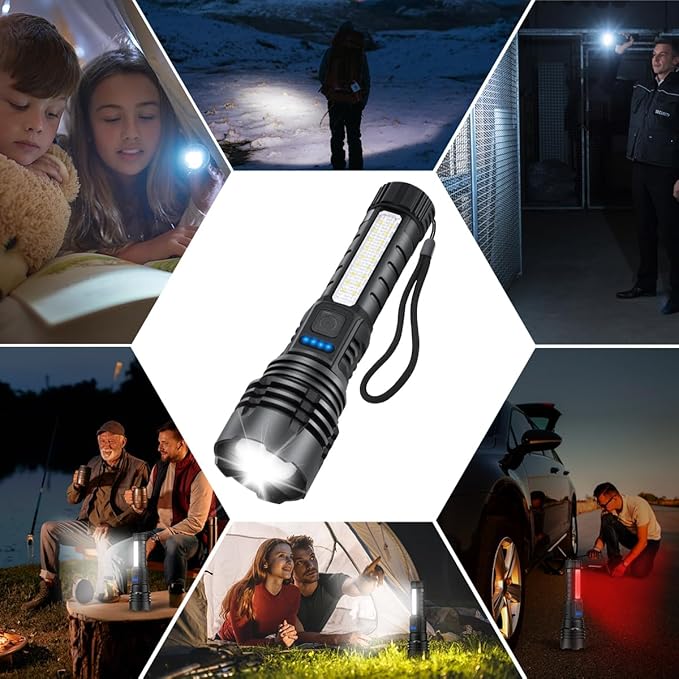 Rechargeable Flashlights High Lumens, 7Mode Flashlights Rechargeable, Super Bright Flashlight Camping, Adjustable Tactical Flash Light High Powered, LED Flashlight for Home Emergency 4Pack