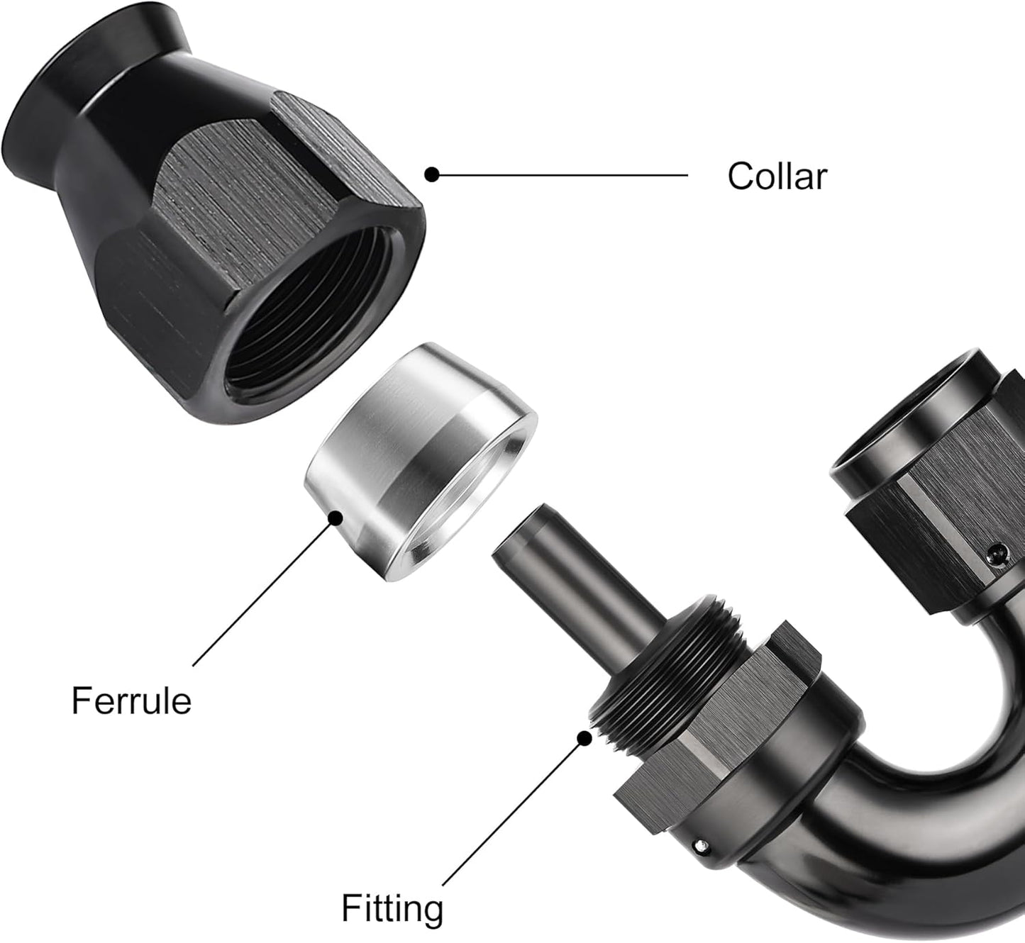 EVIL ENERGY 4AN 180 Degree PTFE One Piece Full Flow End Hose Fitting Aluminum Black