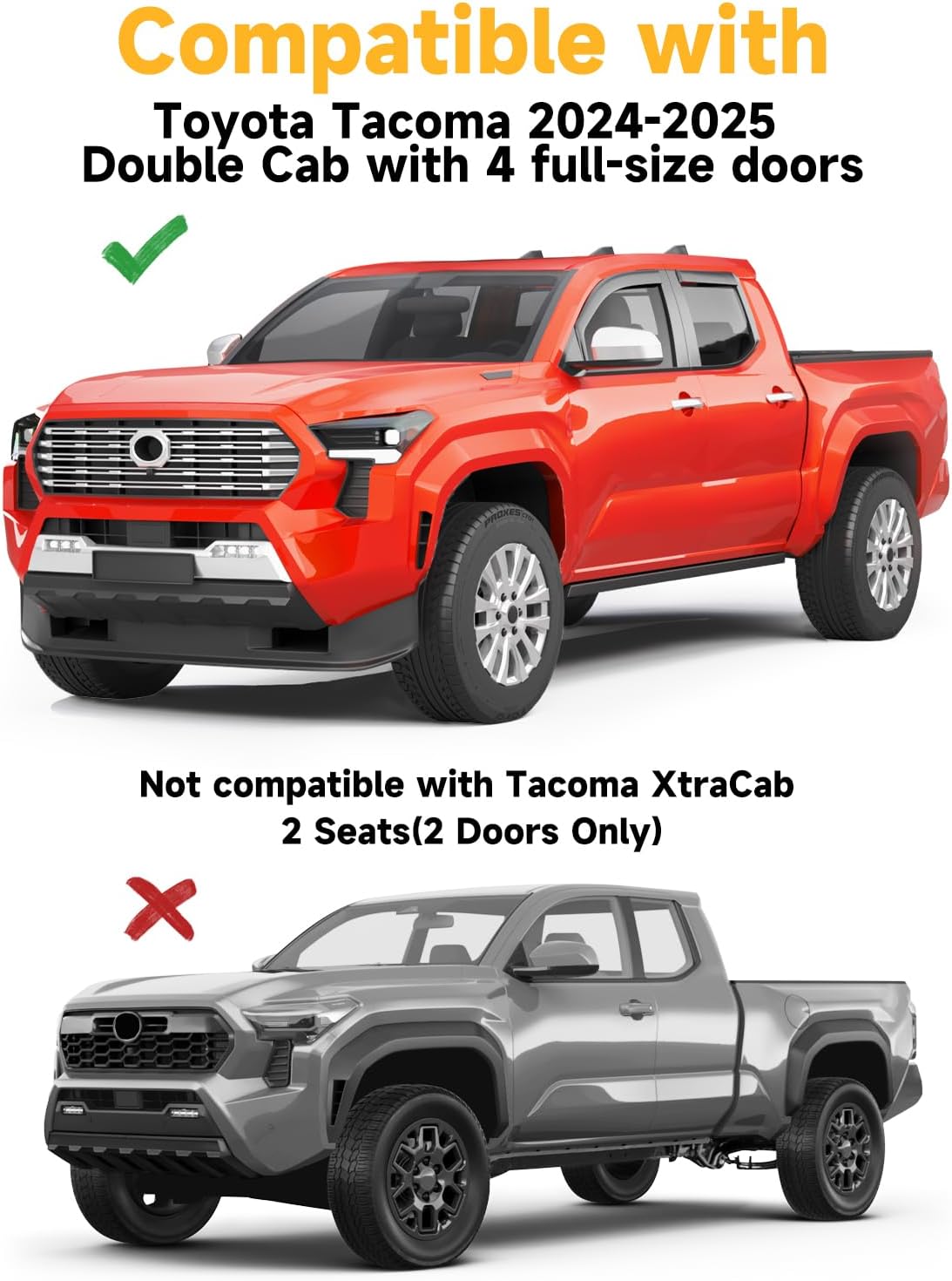 in-Channel Window Rain Guards Fit for Truck Toyota Tacoma 2024-2025 Double Cab with 4 Full-Size Doors Extra Durable Window Deflectors Window Visors Vent Shades Vent Visors Car Accessories