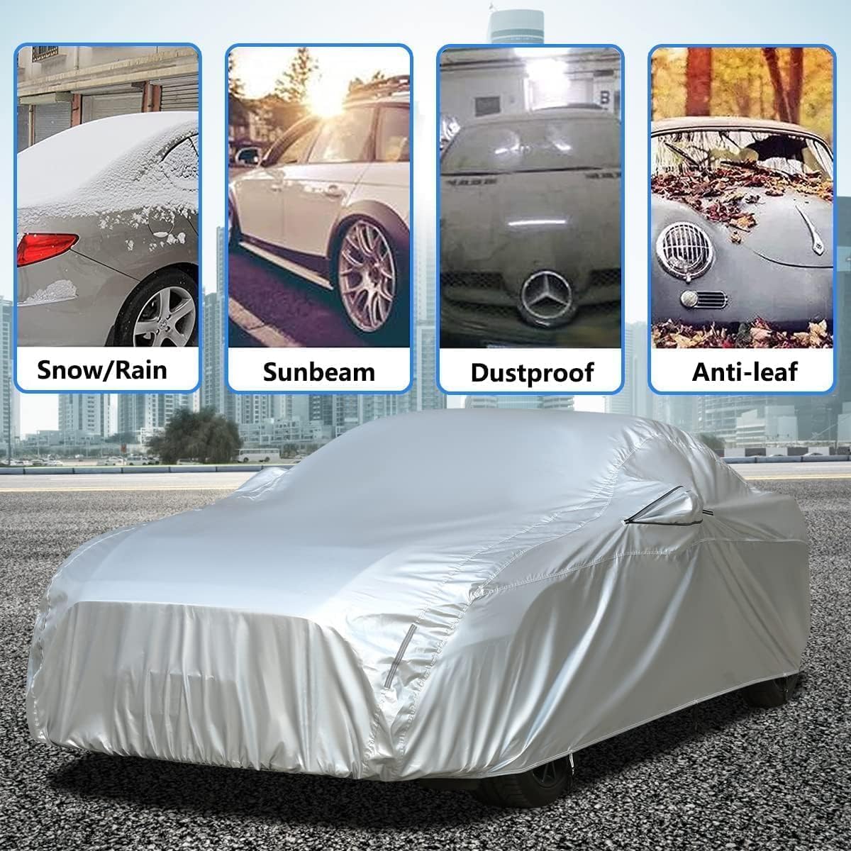 Tecoom Car Cover Waterproof UV-Proof Windproof for All Weather Indoor Outdoor Mirror Pockets Coupe/Convertible/Sport Car Fit for Ford Mustang, Chevy Camaro, 183-193 Inches Length