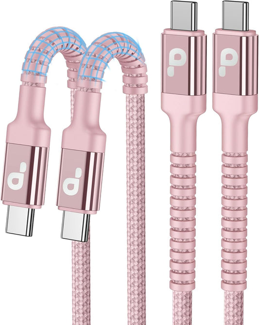 USBC Cables 6FT, 2Pack USB C to USB C Charger Cable, Long USB C Fast Charging Cable Nylon Braided USBC iPhone Charger Cord Compatible with iPhone 16/15/Pro Max/PlusSamsung Galaxy S23/LG/Switch-Pink
